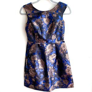 Donna Ricco size 2 formal midi dress blue and gold